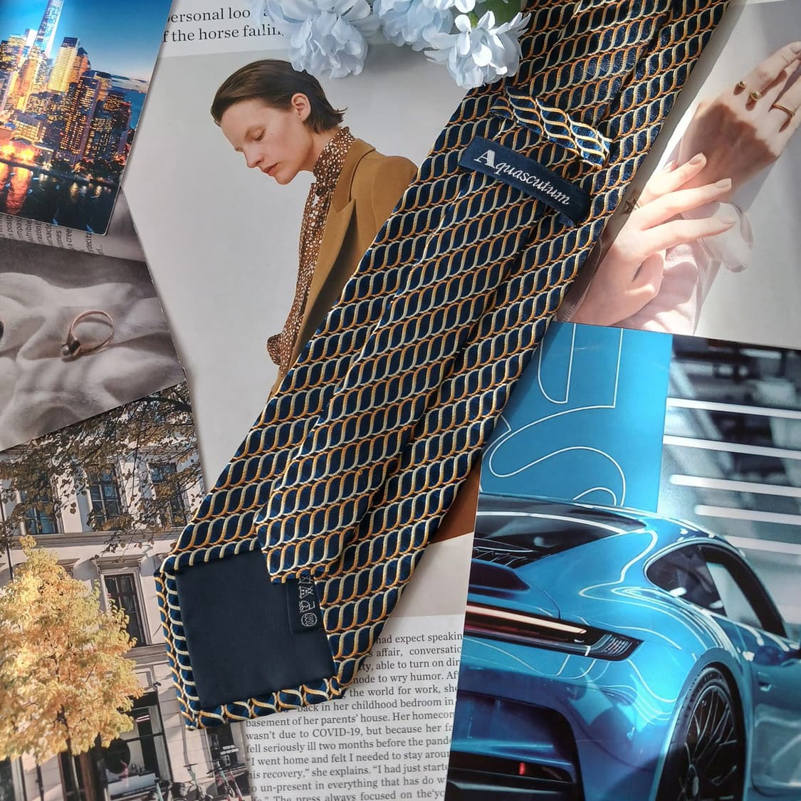 아쿠아스큐텀 실크 체인 패턴 넥타이 9.1cm A+등급 A19192
 상품이미지4