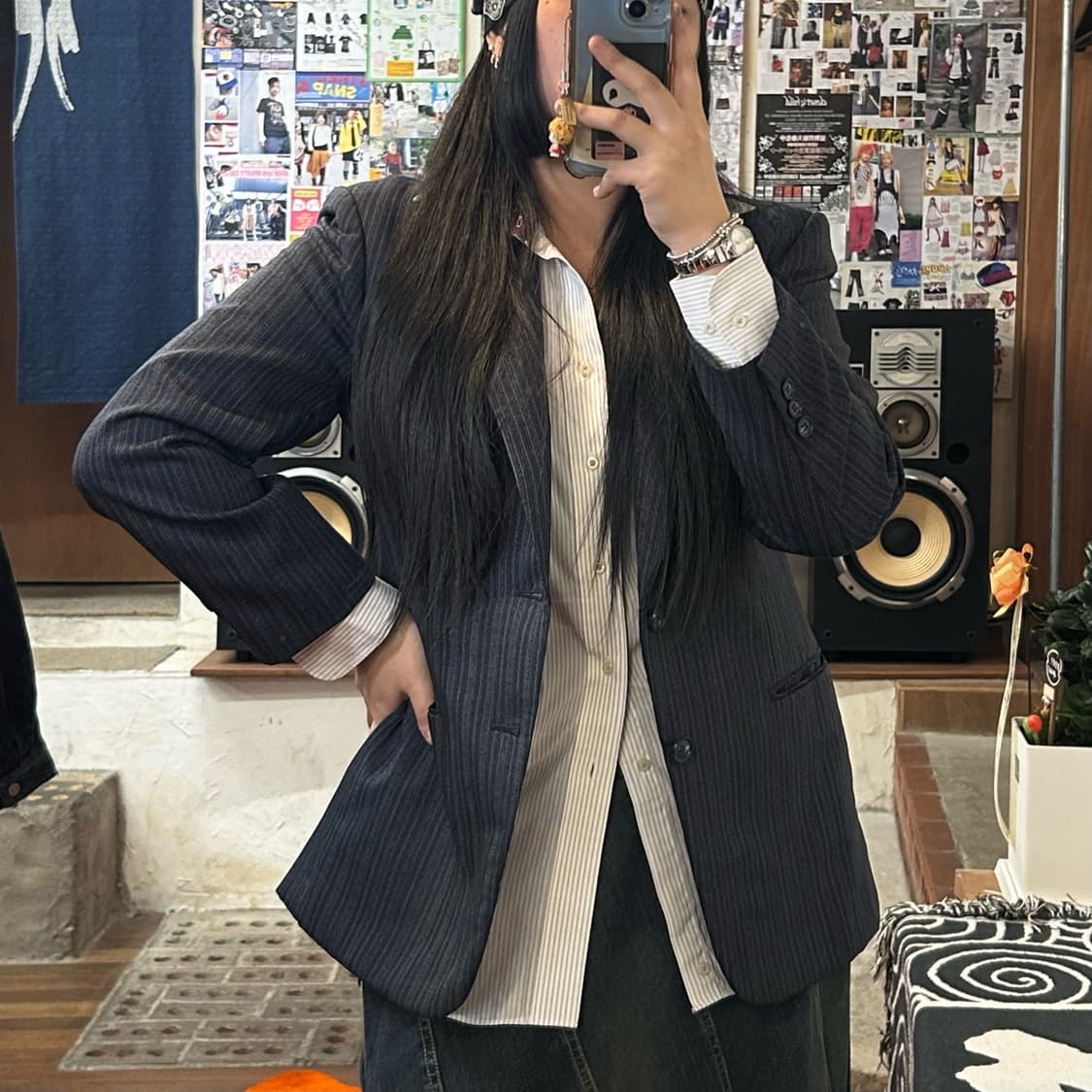 JPN 에스닉 스트라이프 네이비 블레이저 상품이미지1