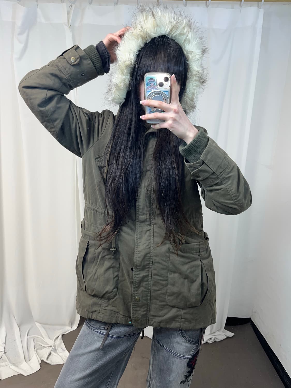 00‘s 카키 울프죠 야상 점퍼 (하자 확인 필수) 상품이미지6