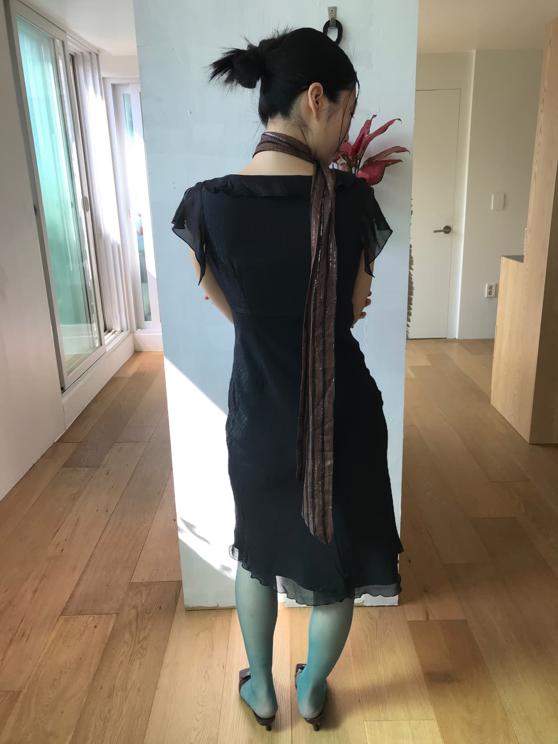 vintage black pearl frill one-piece 상품이미지2