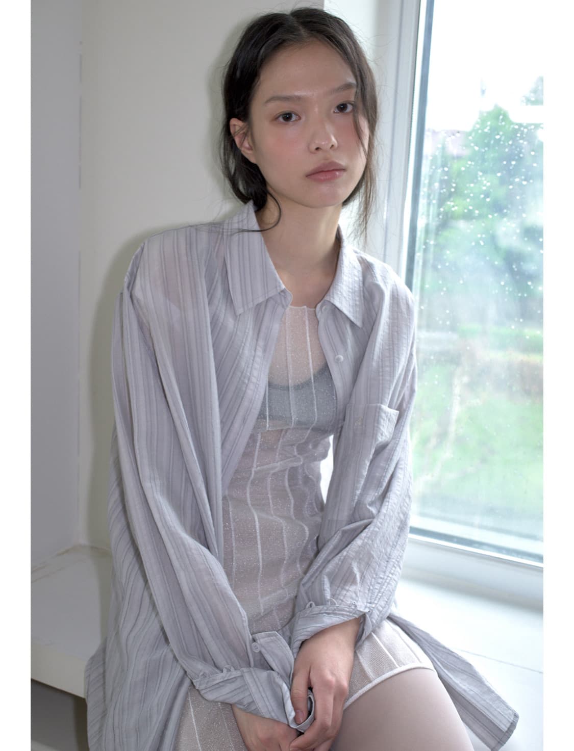 새상품:)오버듀플레어OVERSIZED TEXTURED SHIRT_GREY 상품이미지1