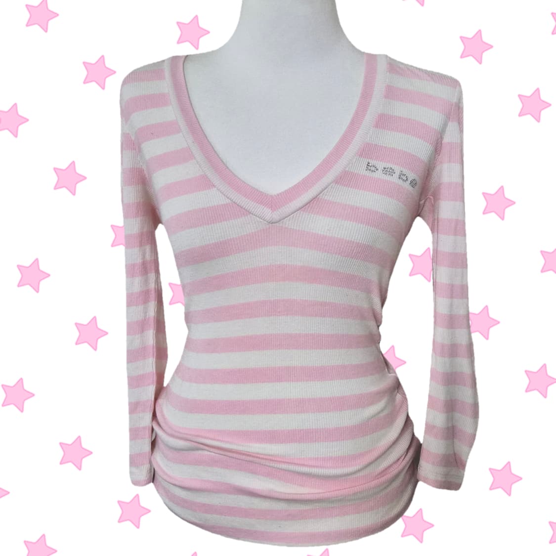2000s Bebe 베이비 핑크 스트라이프 니트 탑 갸루 y2k 상품이미지1