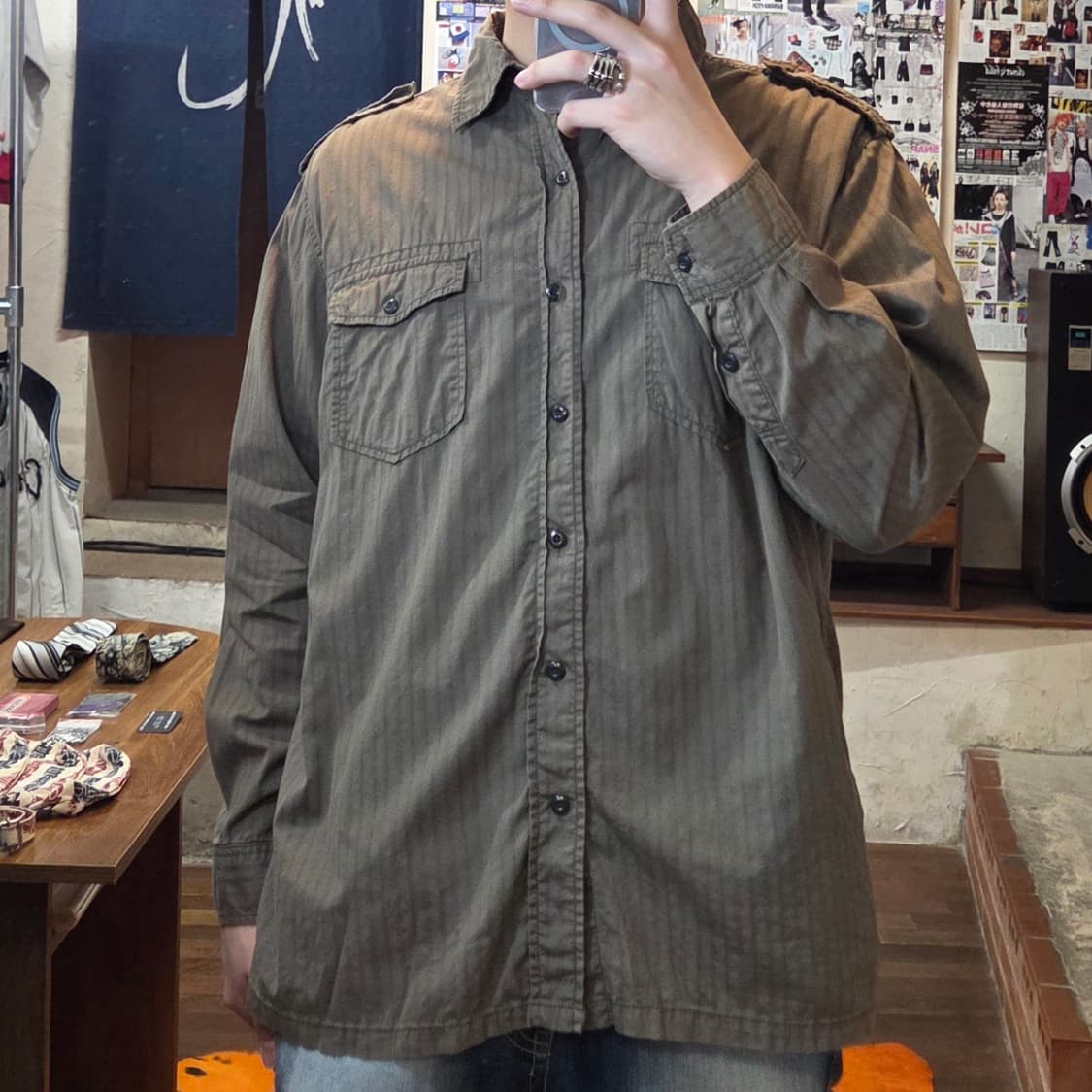 JPN 에어워크 스트라이프 밀리터리 셔츠 상품이미지2