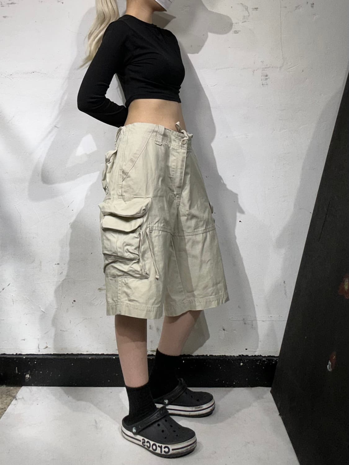 빈티지 아이보리 버뮤다 와이드 카고 팬츠 반바지 L 상품이미지1