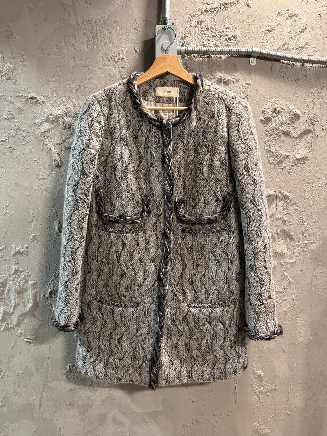 시스템 트위드 노카라 자켓 55-66 상품이미지1