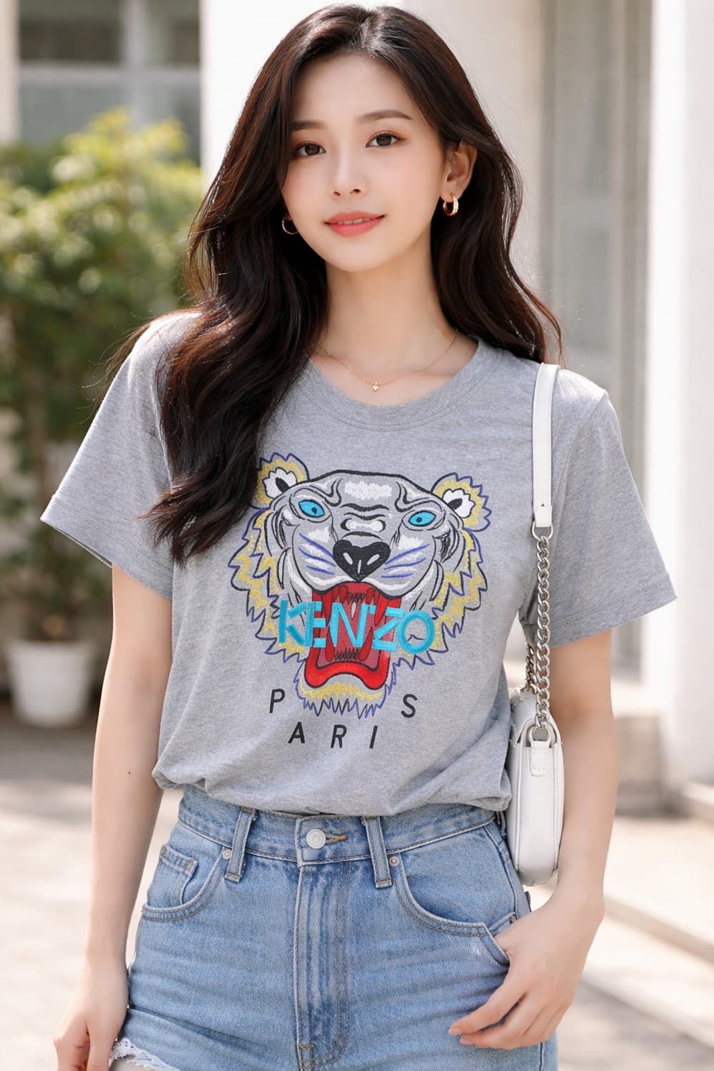 타이거 자수 반팔 여성 티셔츠 상품이미지1