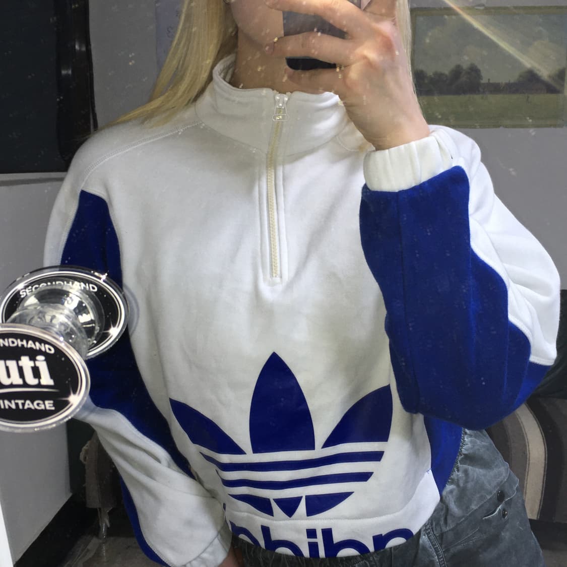 투티/0183 아디다스 정품 크롭 반집업 맨투맨 빅로고 상품이미지1