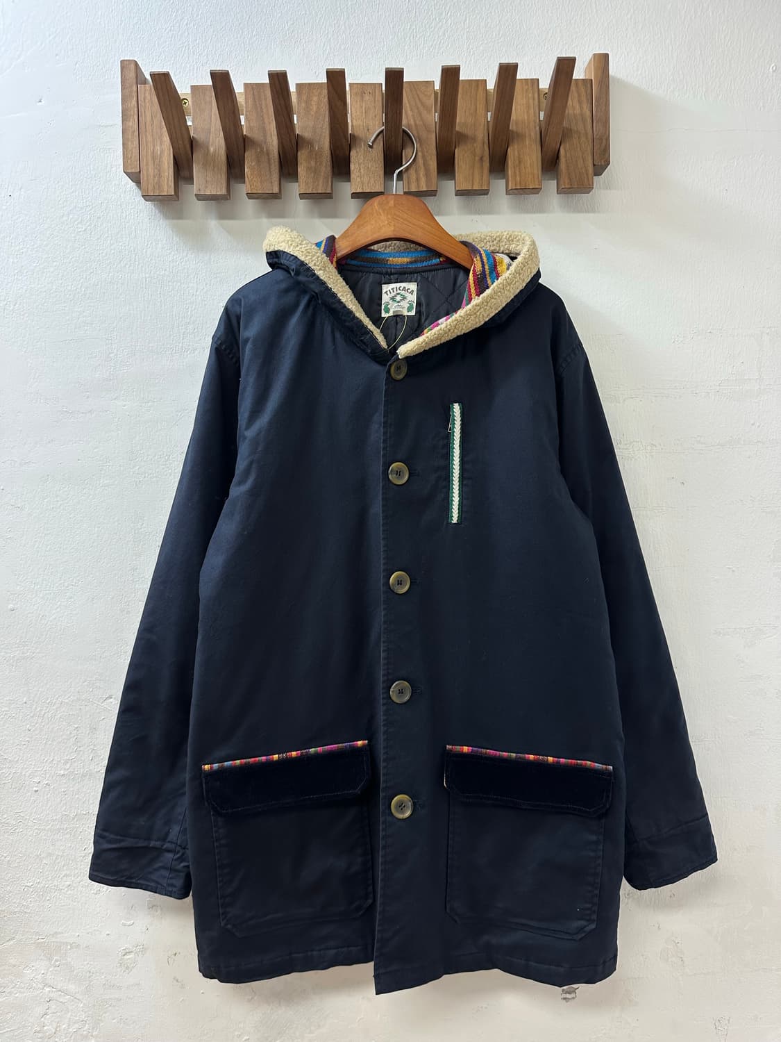 일본빈티지 TITICACA 티티카카 네이비 보아 후드 코트 상품이미지1