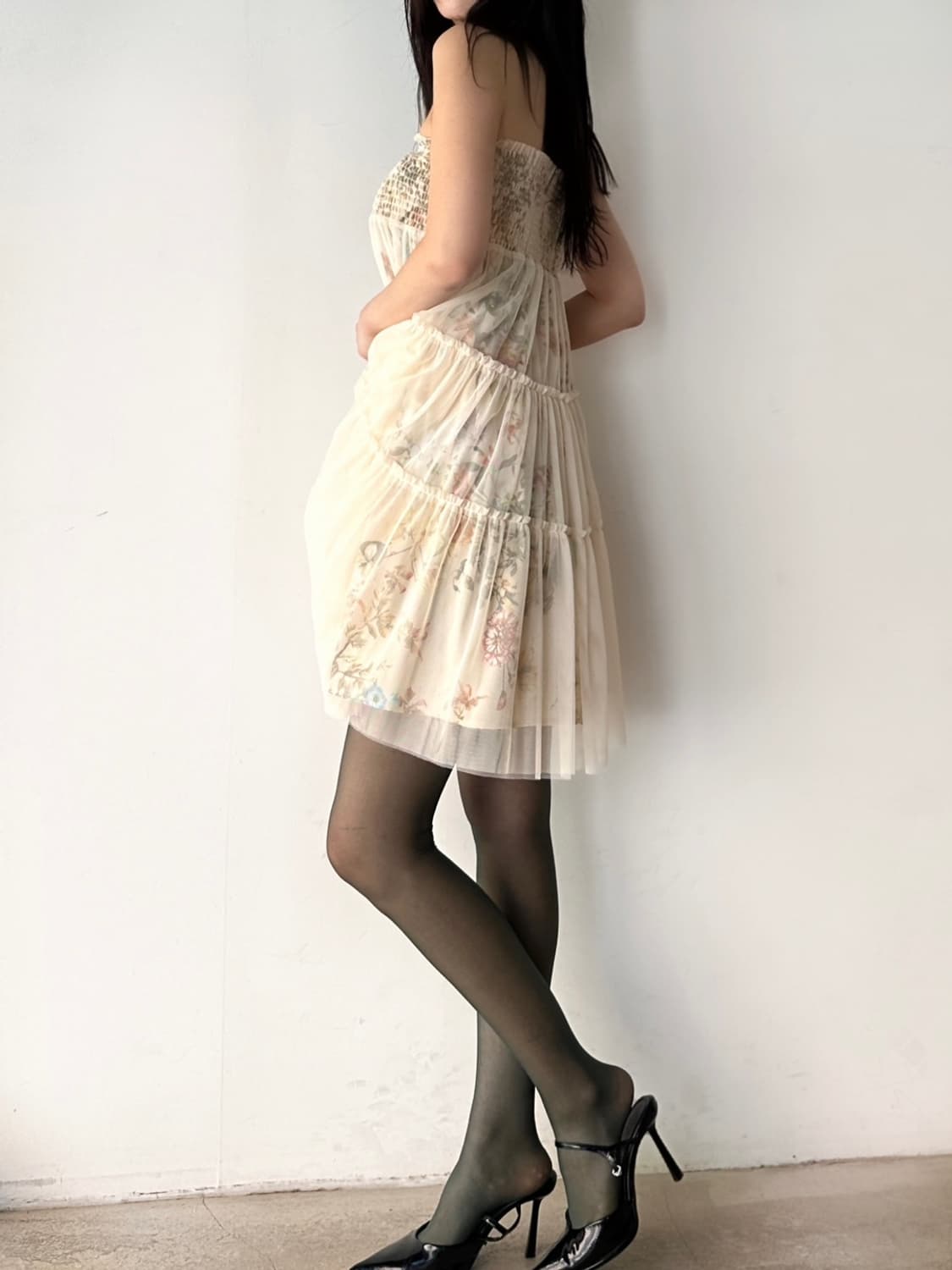 Flower tiered skirt / cream 상품이미지6