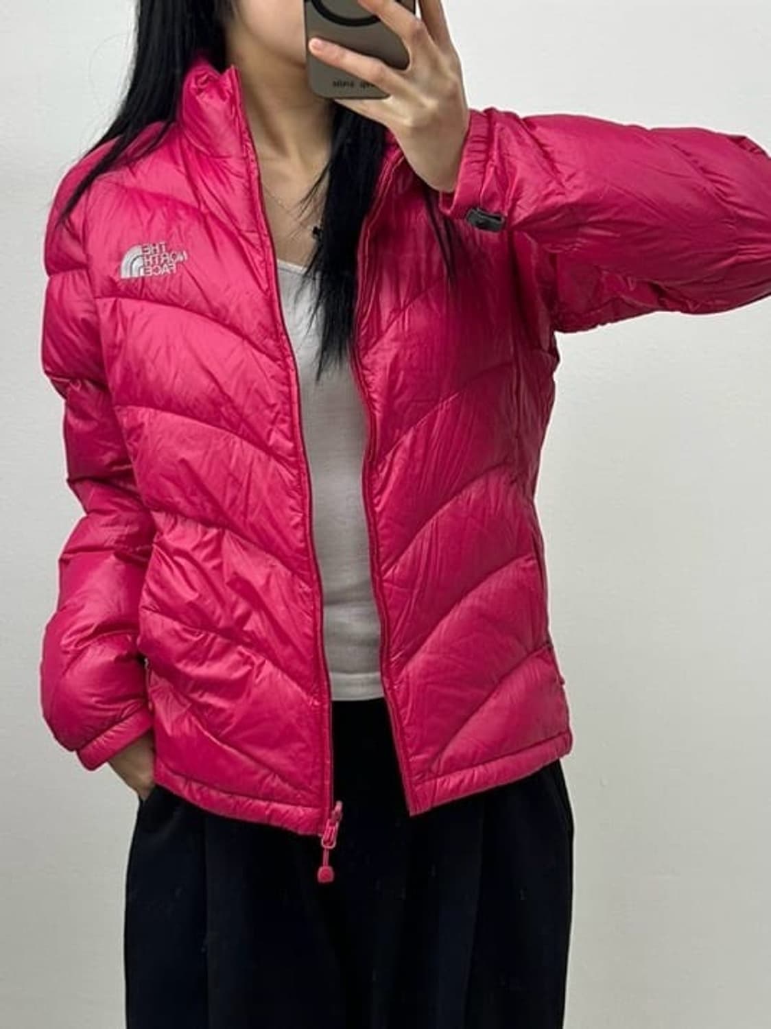 노스페이스 구스다운 핑크 경량패딩 점퍼 자켓(90) 상품이미지1