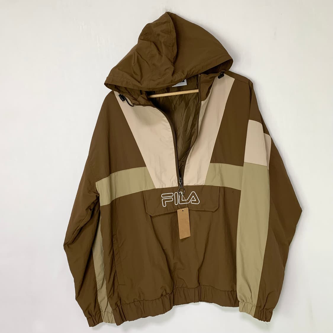 휠라 FILA 재팬 일본빈티지 아노락후드반집업 바람막이 L 말차초코베이지 상품이미지6