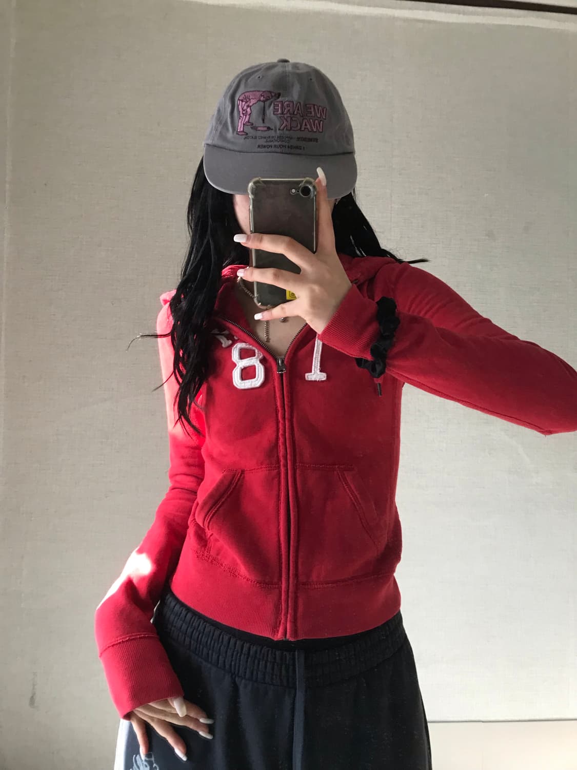 아베크롬비 레드 딱붙핏 후드집업 상품이미지1