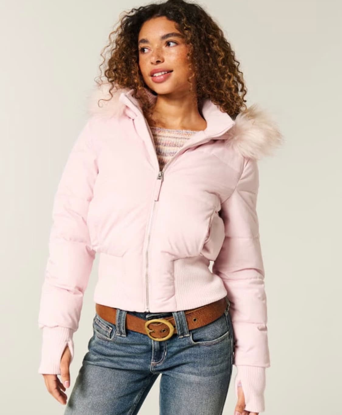 홀리스터 핑크 퍼 패딩 S 상품이미지1