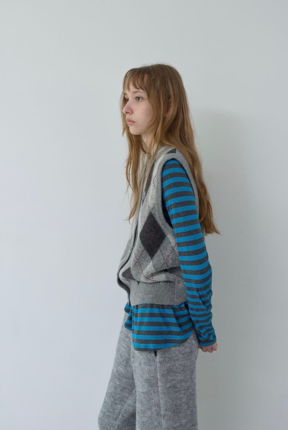 아가일 니트 베스트 멜란지 그레이 상품이미지2