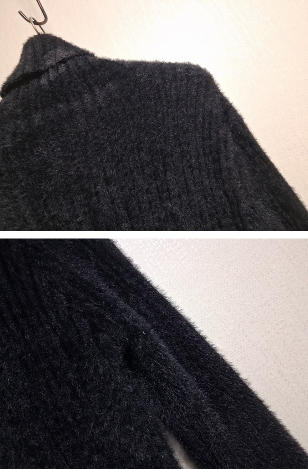 Queenis 검정 레이욘벨벳 밍크퍼 니트 원피스 골지 표기 프리 실55 상품이미지6