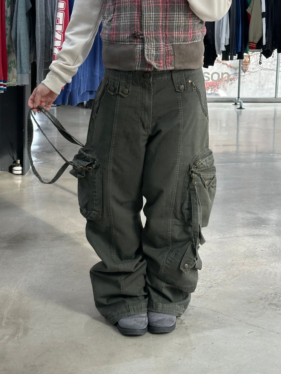 재팬빈티지 볼드포켓 부츠컷 카고 팬츠 카키 상품이미지1
