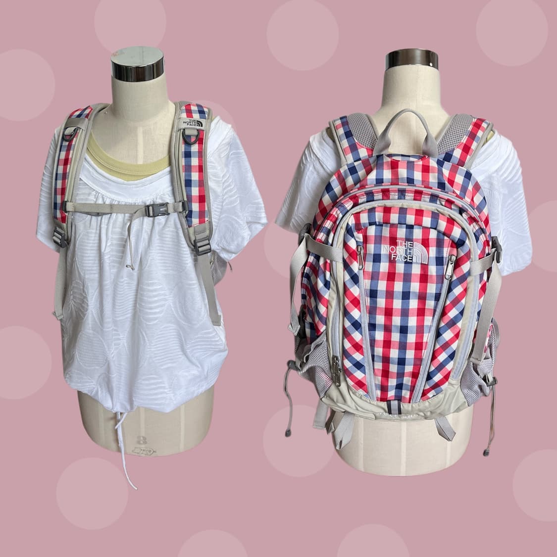노스페이스 체리&블루베리 체크무늬 백팩 상품이미지1