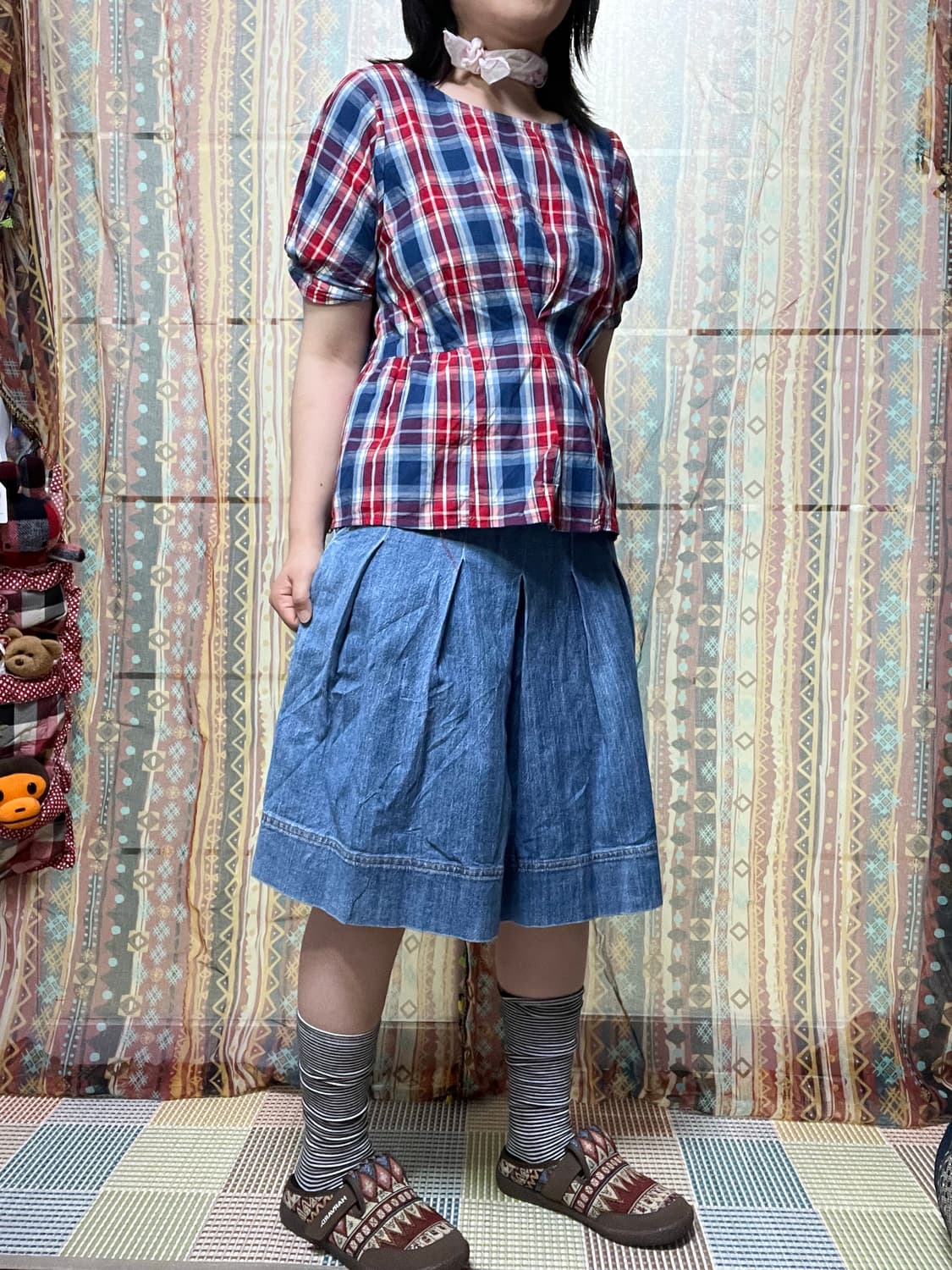Chocol Raffine Robe 레드 블루 체크 블라우스 상품이미지3