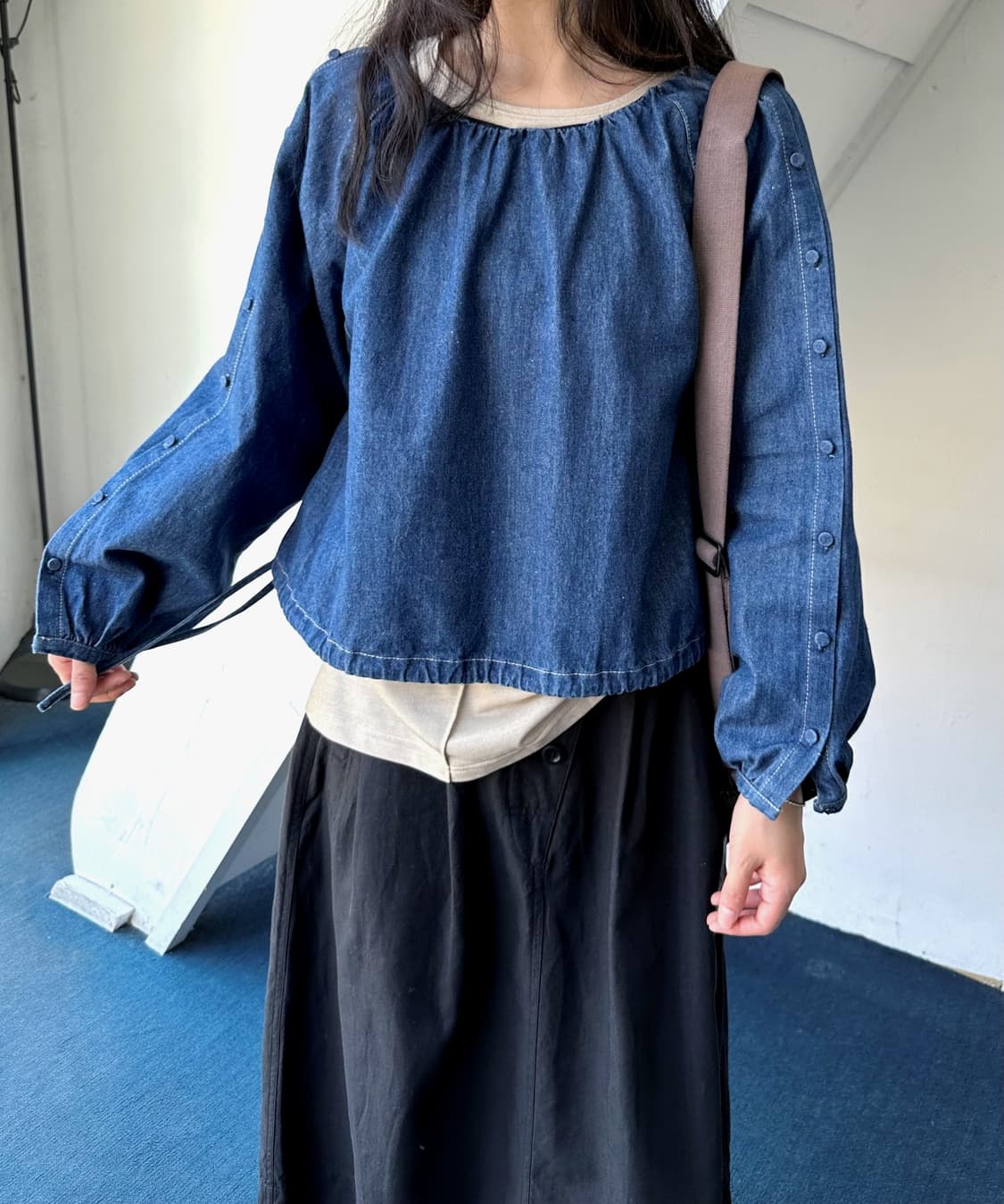 Hige gauge panel design 3/4 sleeve top 상품이미지6