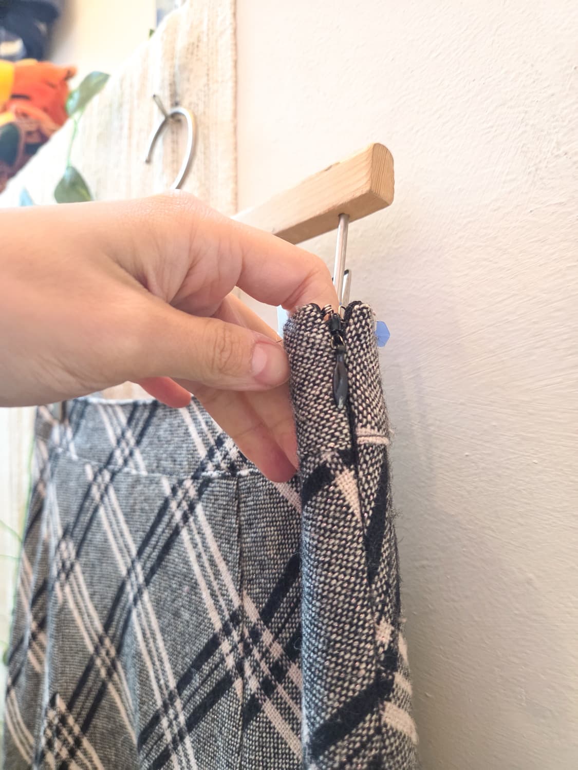 체크 미디 울스커트 상품이미지4