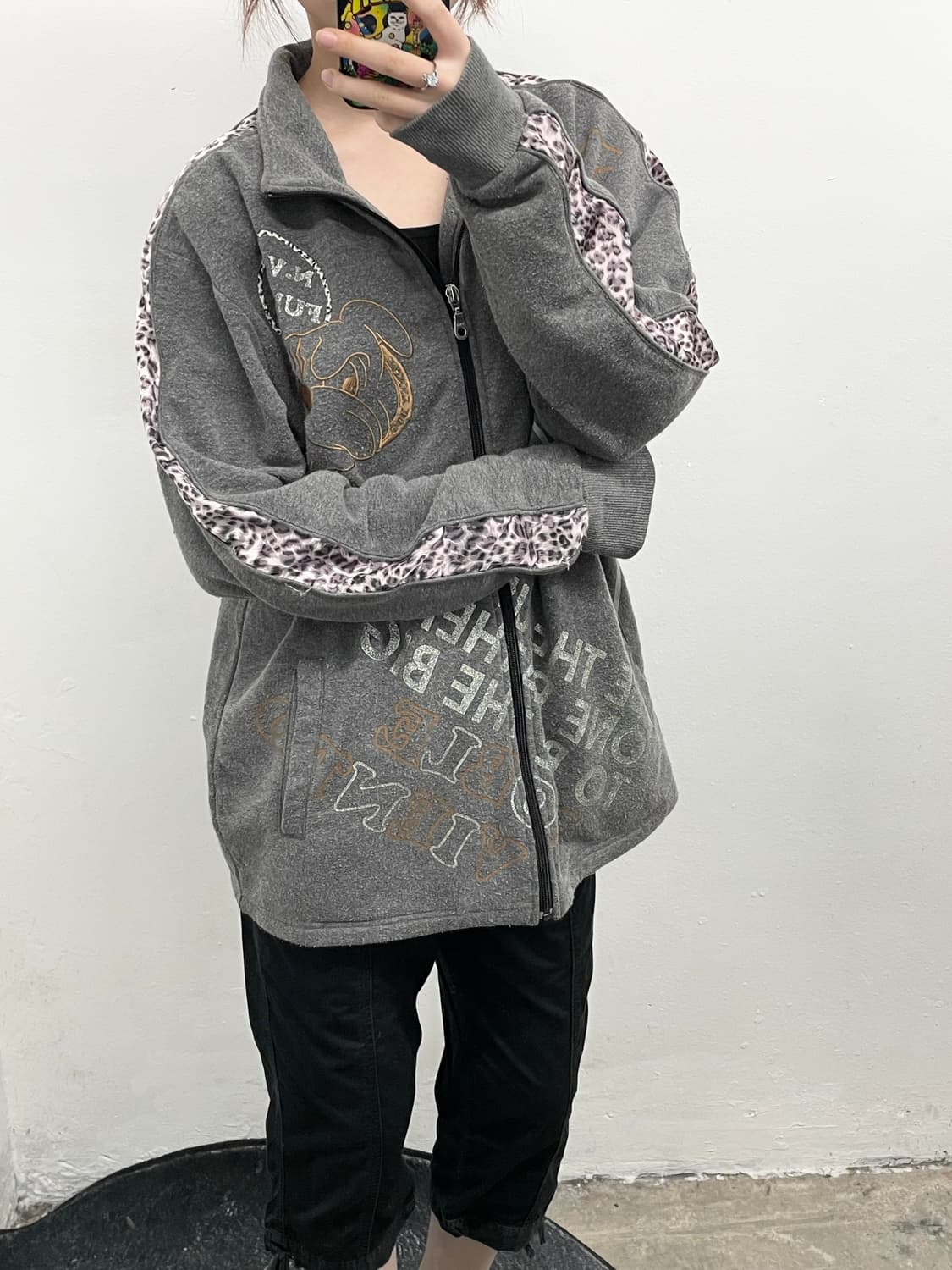 y2k 갸루 불독 레오파드 루즈 집업 상품이미지1