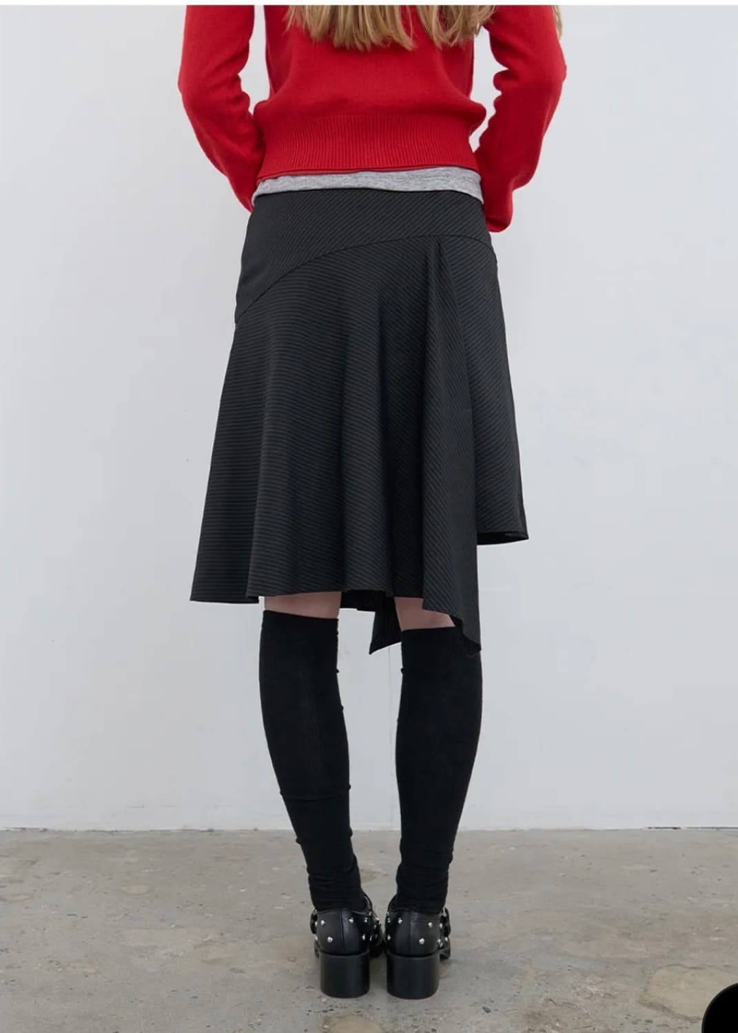 Kijun- Striped Unbalance Skirt Black 상품이미지2