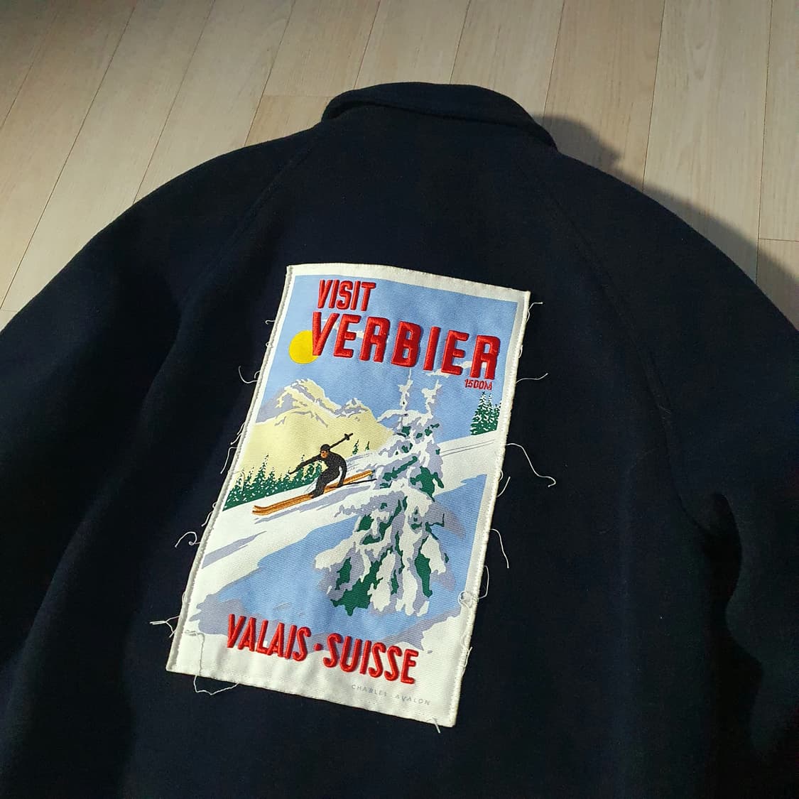 XL(약105~110) 자라 울 점퍼 자켓 네이비 빈티지 스키패치 상품이미지4