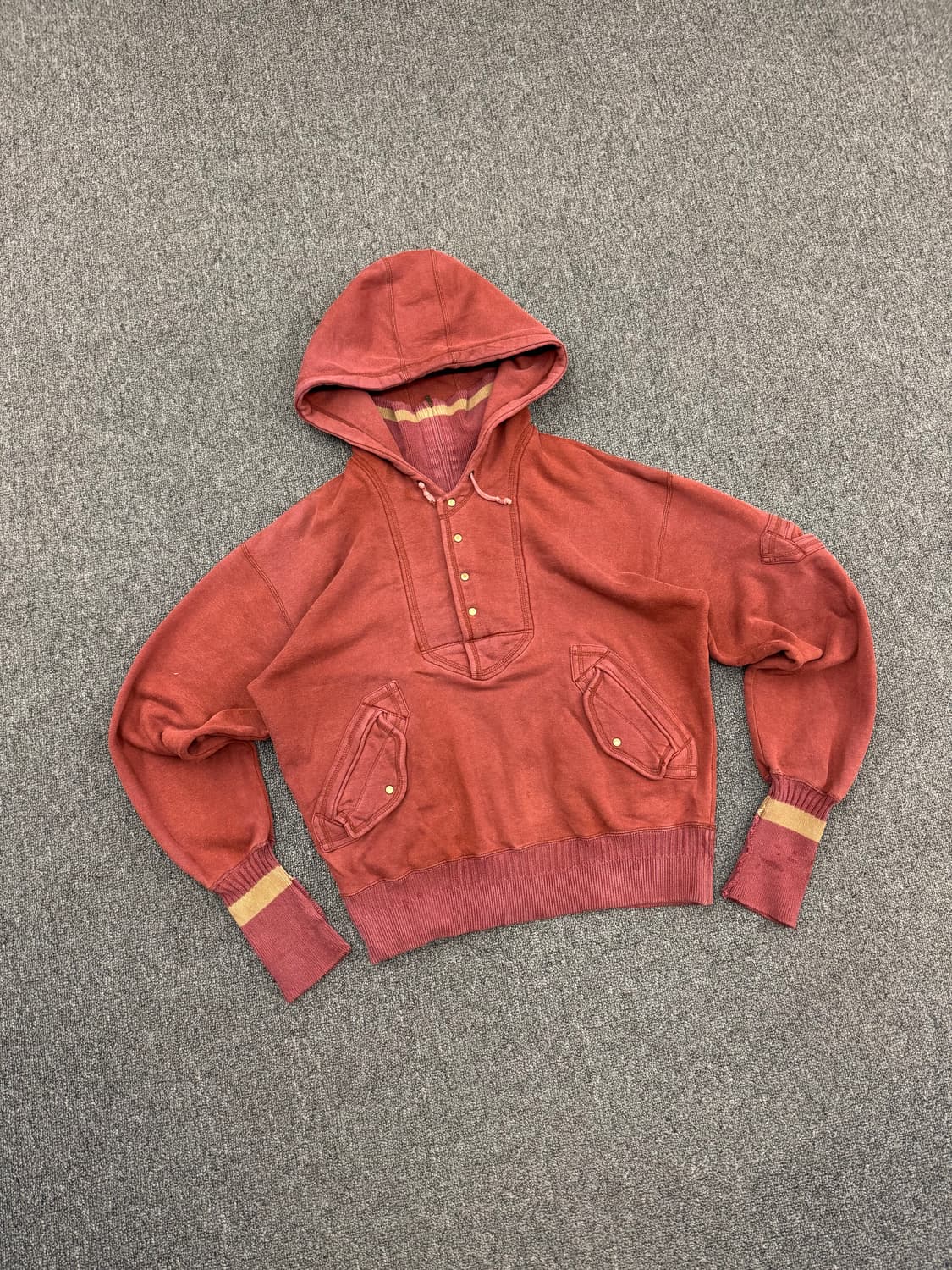 OS)NICOLE 빈티지 오버핏 피그먼트 레이어드 버튼 후디 상품이미지1