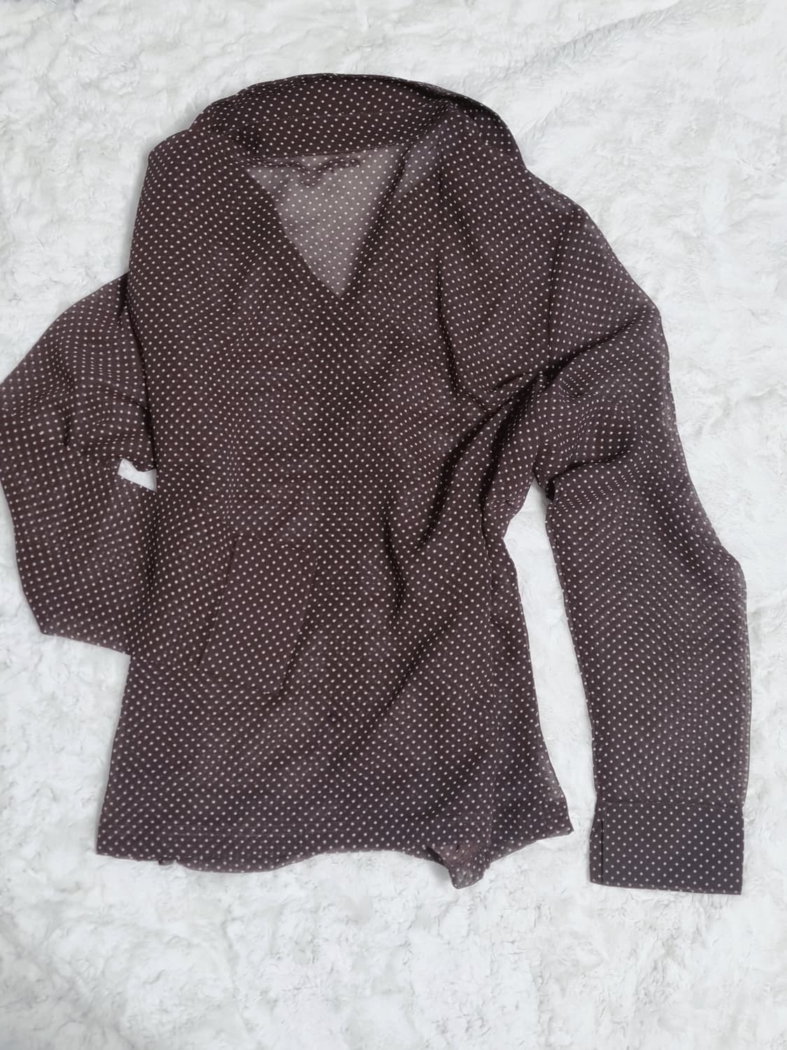 일본 빈티지 도트 블라우스 브라운 셔츠 긴팔 상품이미지7