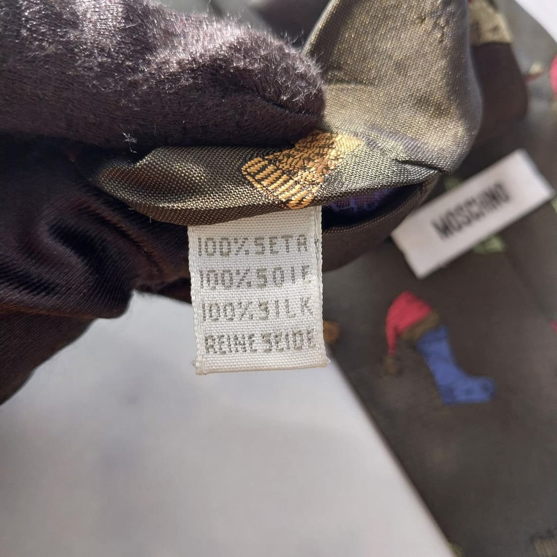 모스키노 실크 브라운 양말 패턴 넥타이 9.4cm B등급 K1996 상품이미지6