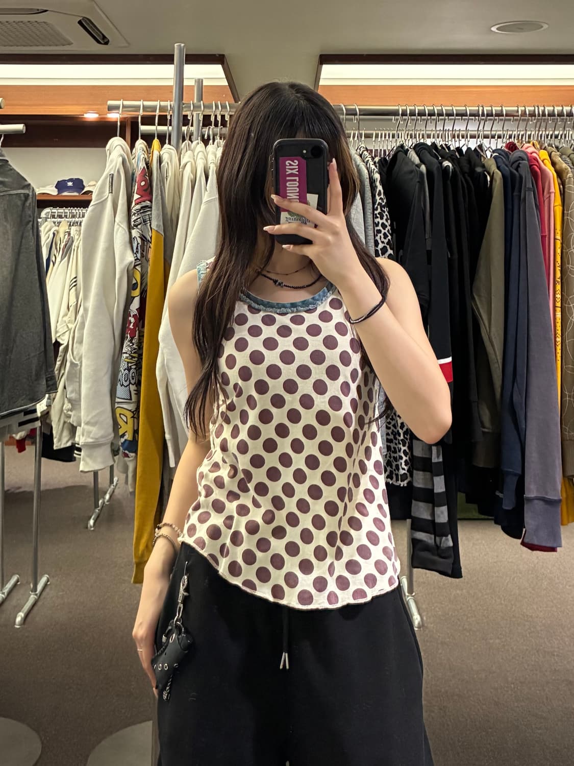 OS)Japanese vintage 여성 프린지 디테일 도트 나시 상품이미지1