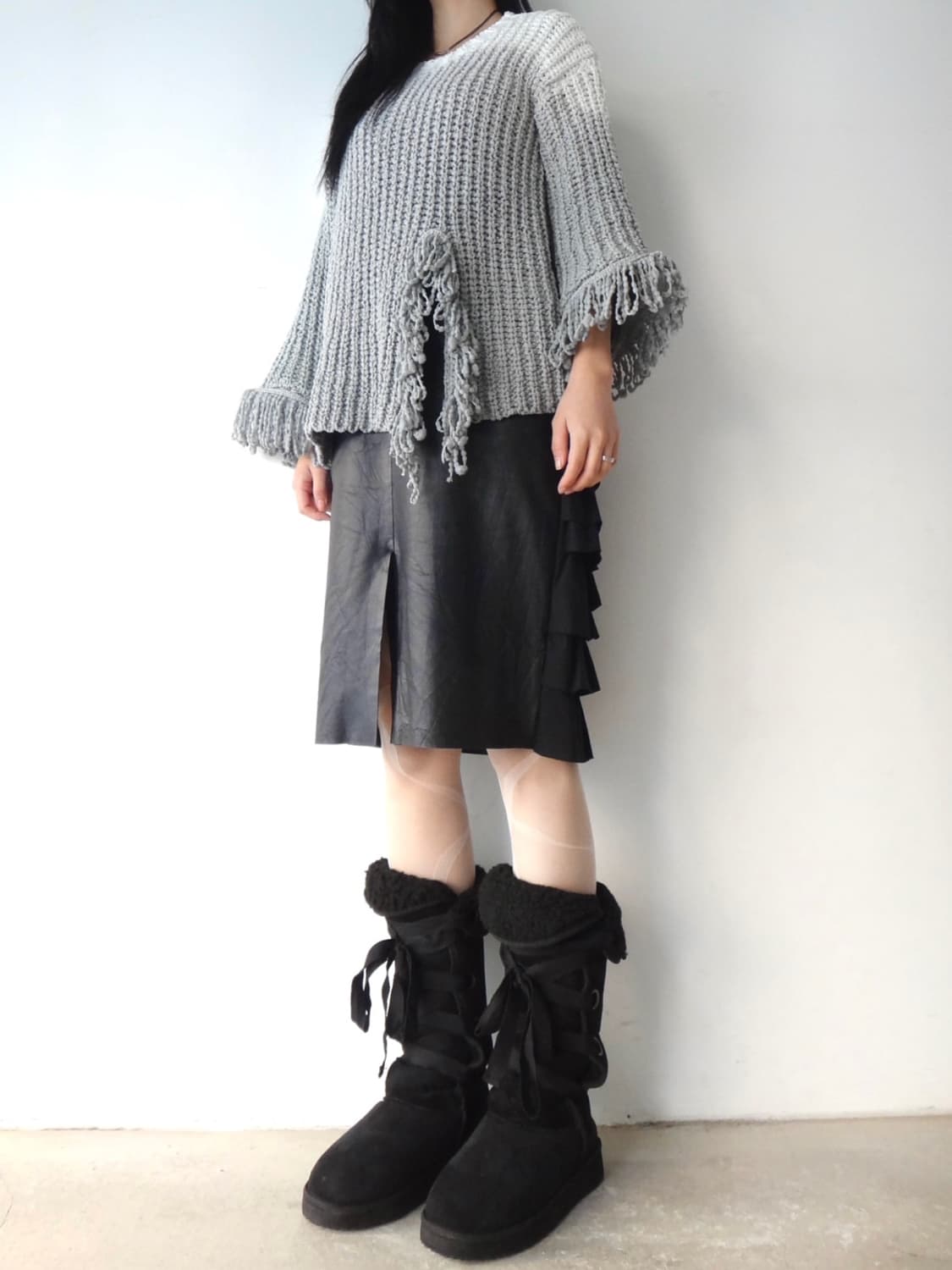Ribborn winter long boots / black 상품이미지6