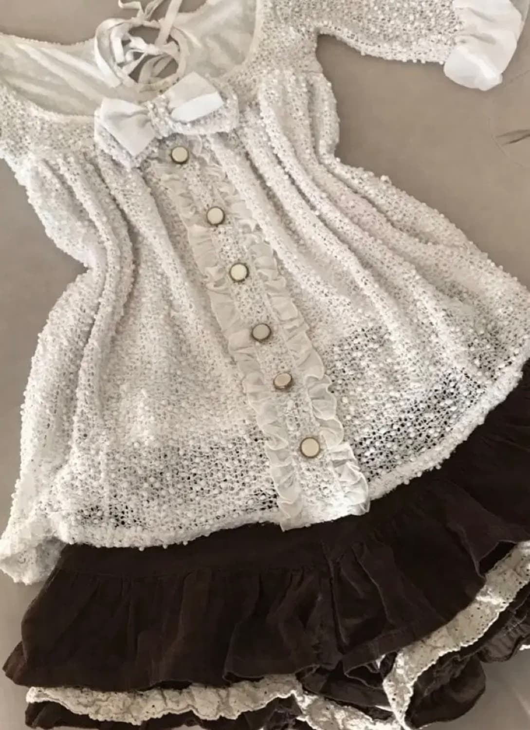 고전 리즈리사 화이트 리본 니트 블라우스 라떼 히메 갸루 러블리 로걀 상품이미지3