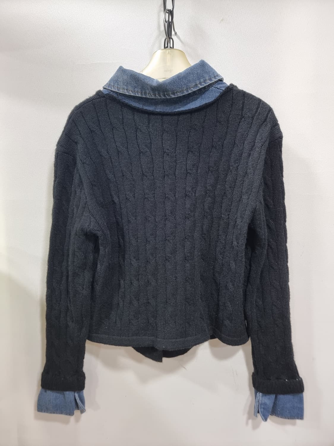 GGPX 데님 배색 케이블 니트 가디건 (D41 상품이미지2