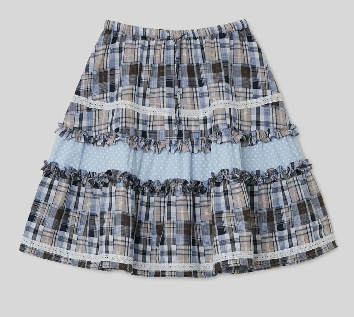 타입서비스 레이스 트림 러플드 체크 스커트 블루  상품이미지4