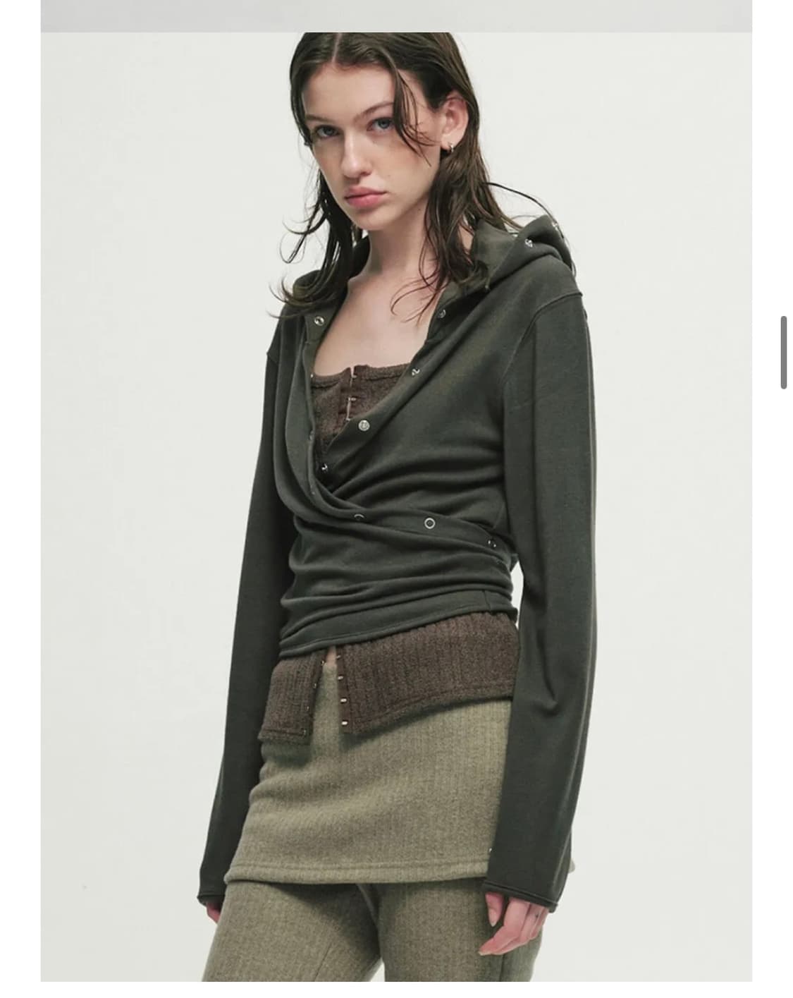 세릭 랩 후드 가디건 카키 상품이미지1