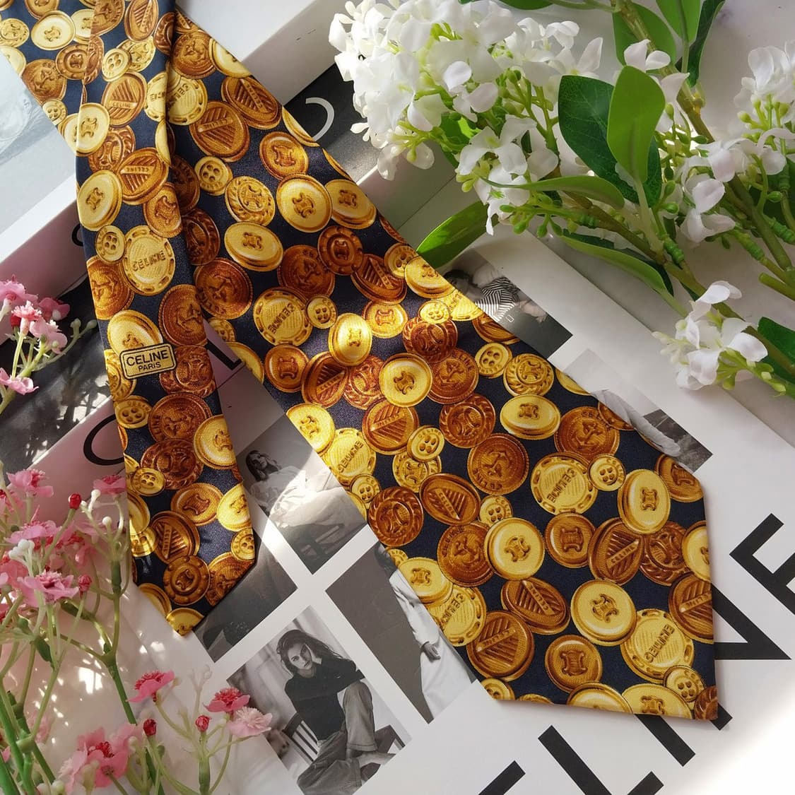 
셀린느 실크 트리오페 골드 패턴 넥타이 9.6cm A+등급 K2265 상품이미지3