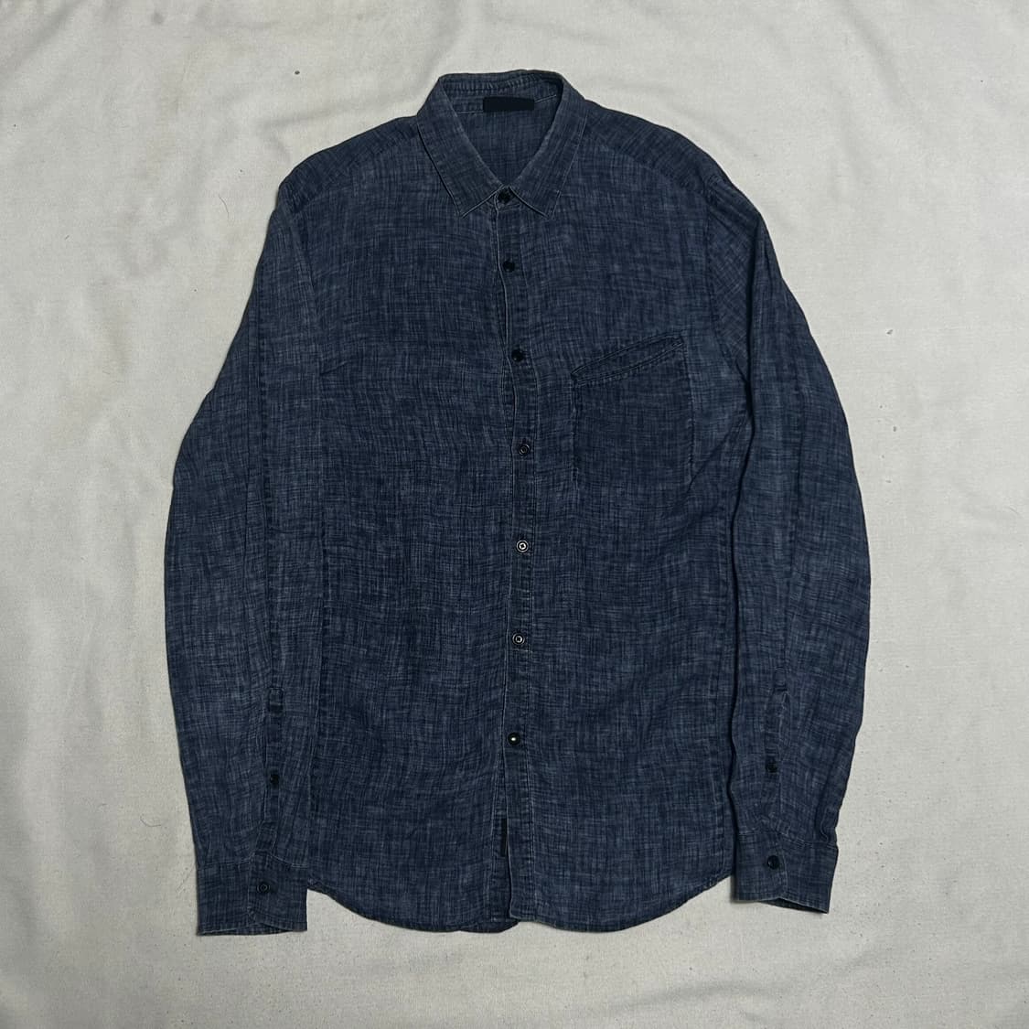 M 벨스타프 사선 포켓 네이비 워싱 린넨 셔츠 상품이미지2