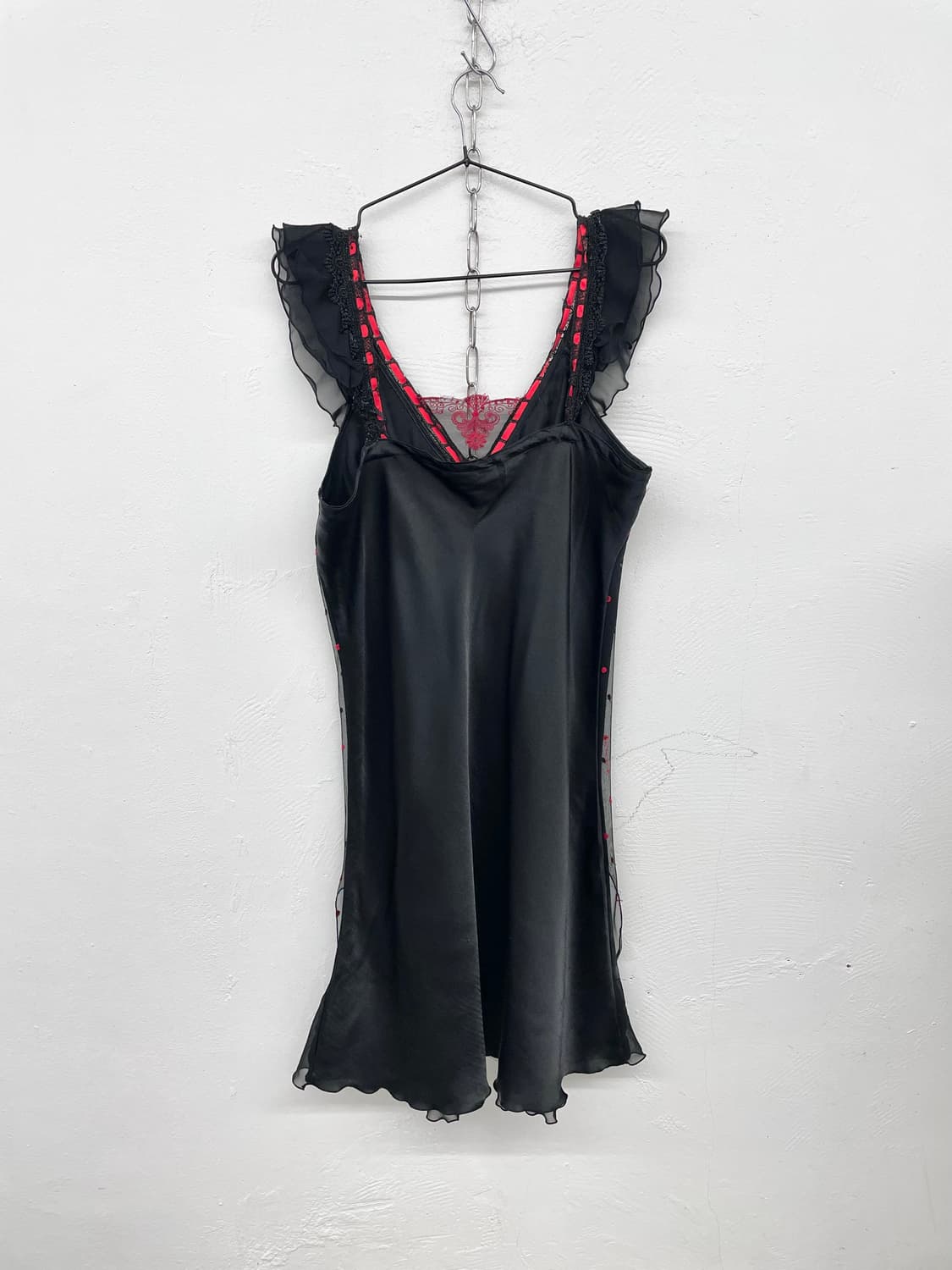 블랙 레이스 도트 프릴 슬립 상품이미지6