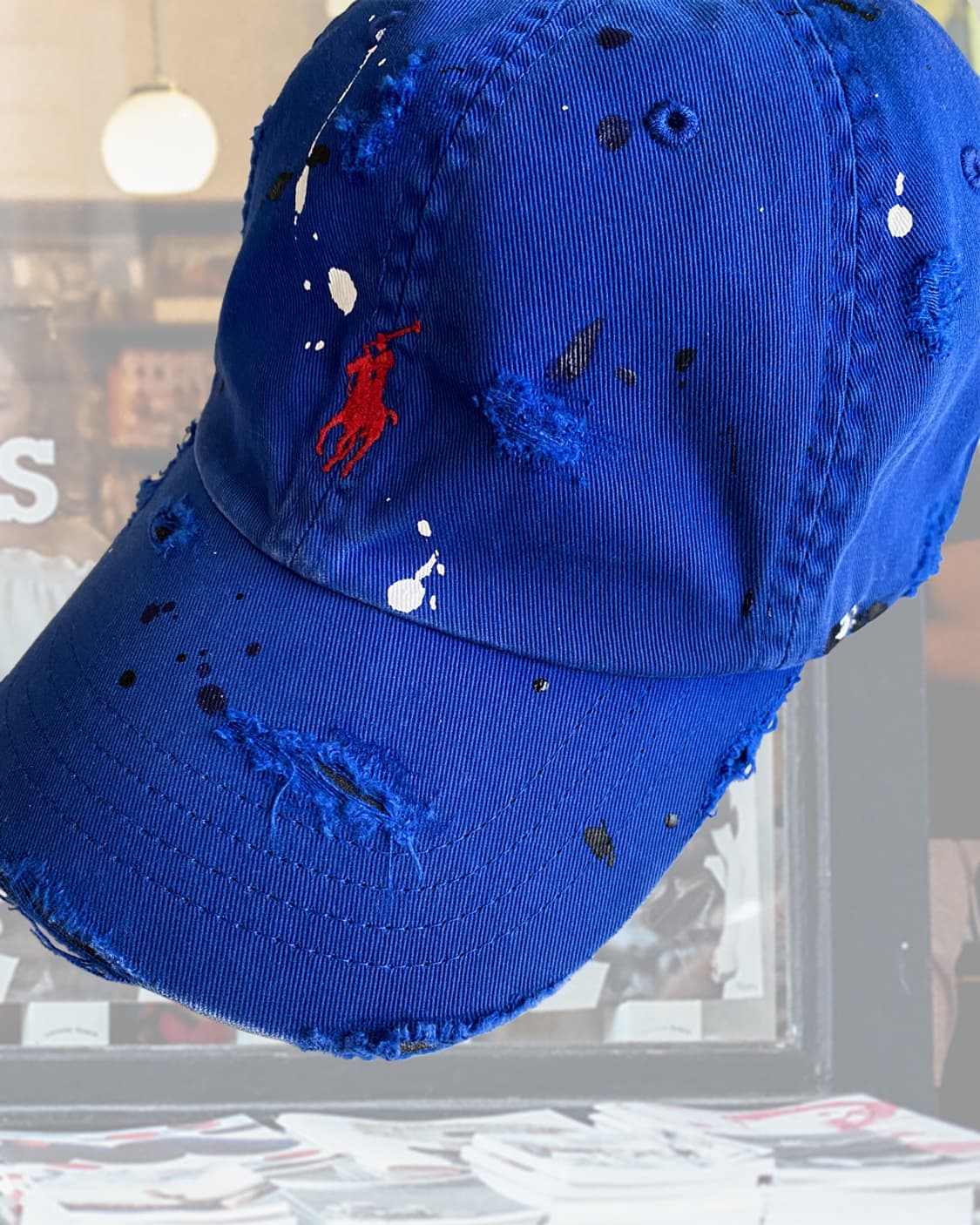 폴로 블루 디스트로이드 페인팅 빈티지 볼캡 모자 상품이미지5
