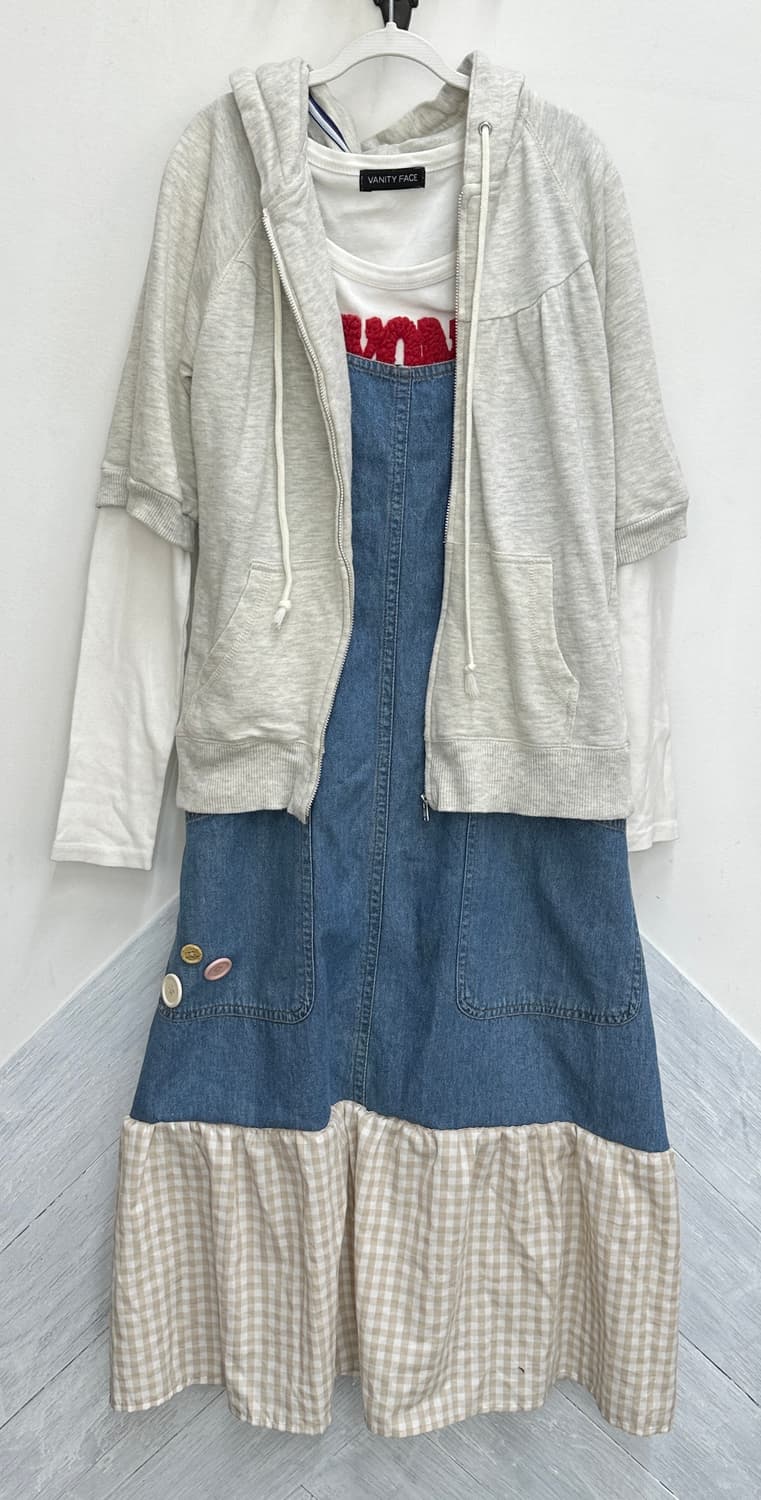 🍀하구미의 모리걸 코디세트🍀 멜빵 후드집업 티셔츠 원피스 그런지 상품이미지2