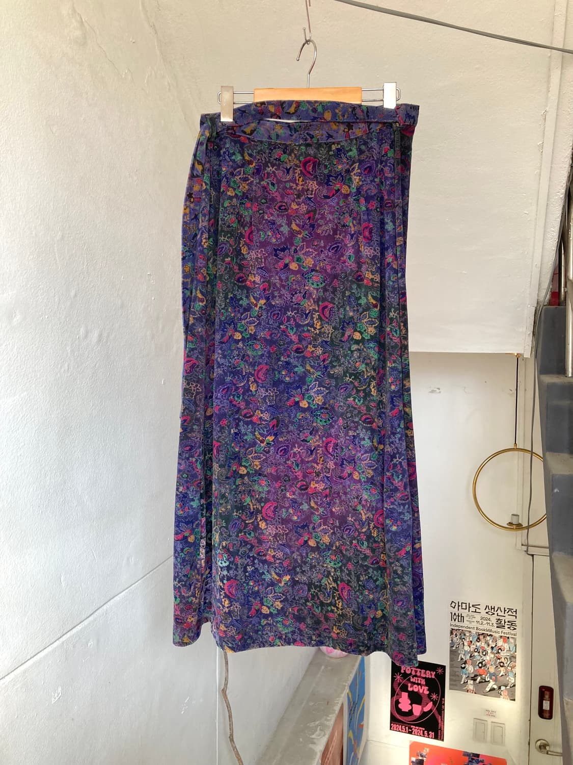 레트로 벨벳 패턴 랩 스커트 상품이미지5