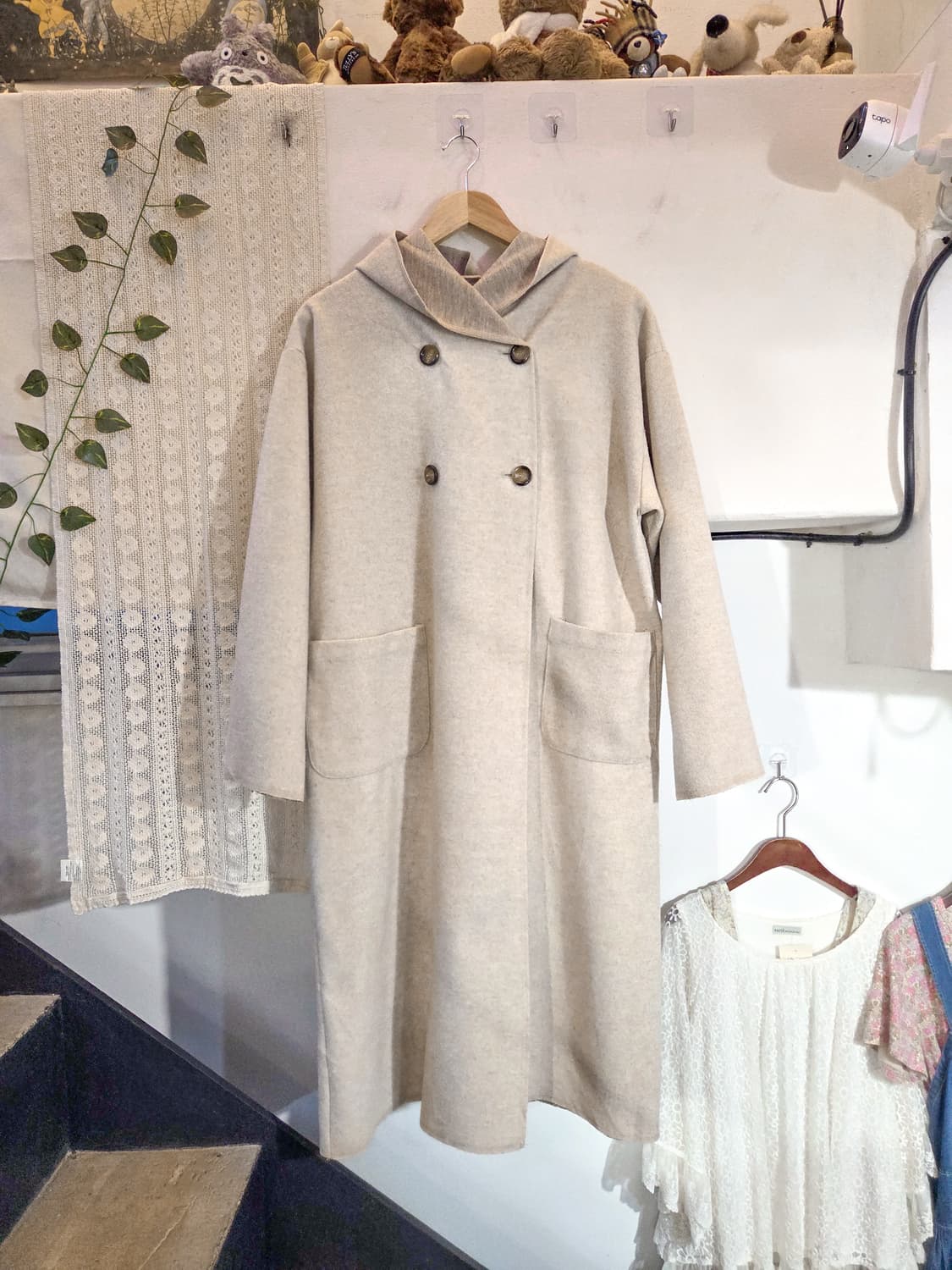 더블버튼 후드 롱 코트 상품이미지1