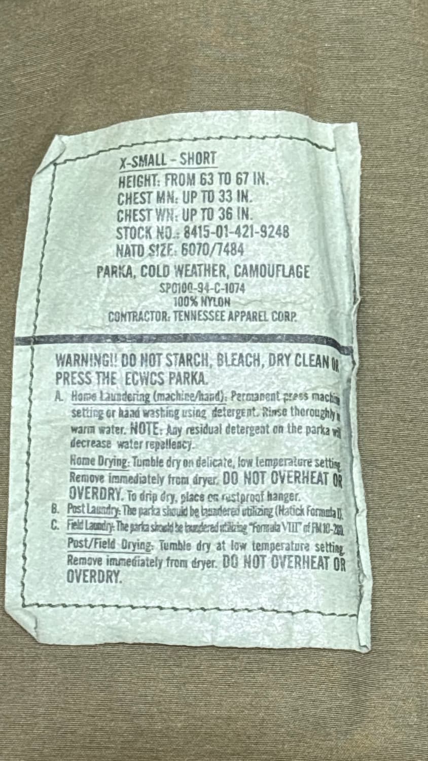 (택포)미군 우드랜드 고어텍스 야상 2세대 ecwcs XS사이즈 상품이미지4