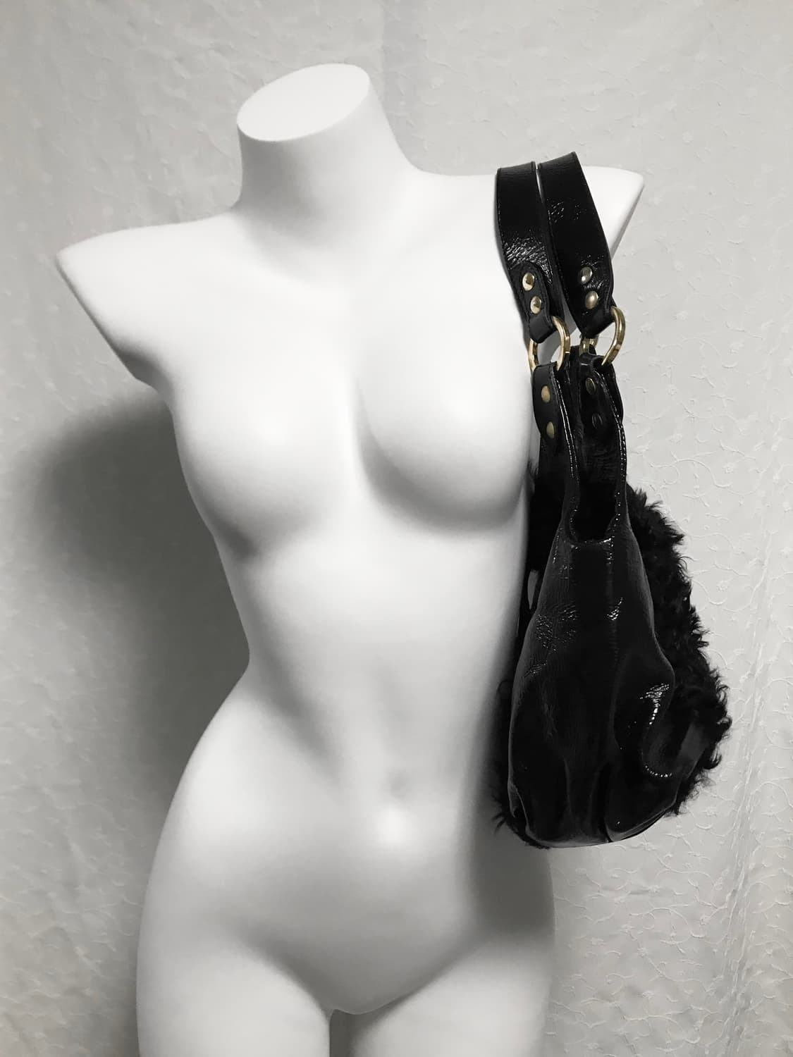 빈티지 갸루 펑크 금장 퍼 유광 레더 숄더백 가방 상품이미지3