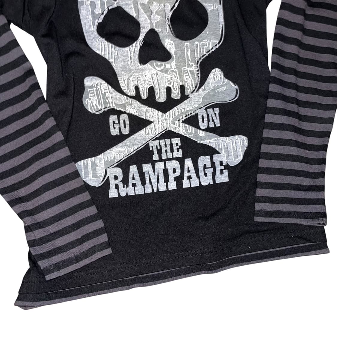 해골프린팅 스트라이프 후드 레이어드 긴팔티 펑크y2k 상품이미지3