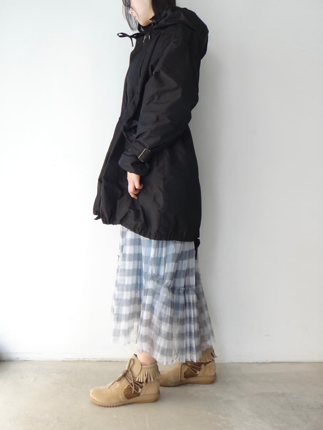 Check ruffle tulle skirt / sora & grey 상품이미지5