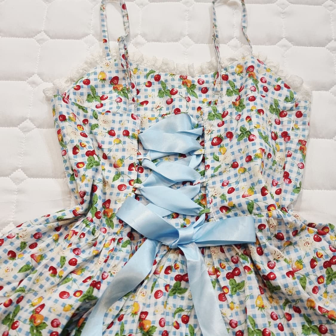 빈티지 딸기체리 체크 미니원피스 상품이미지7