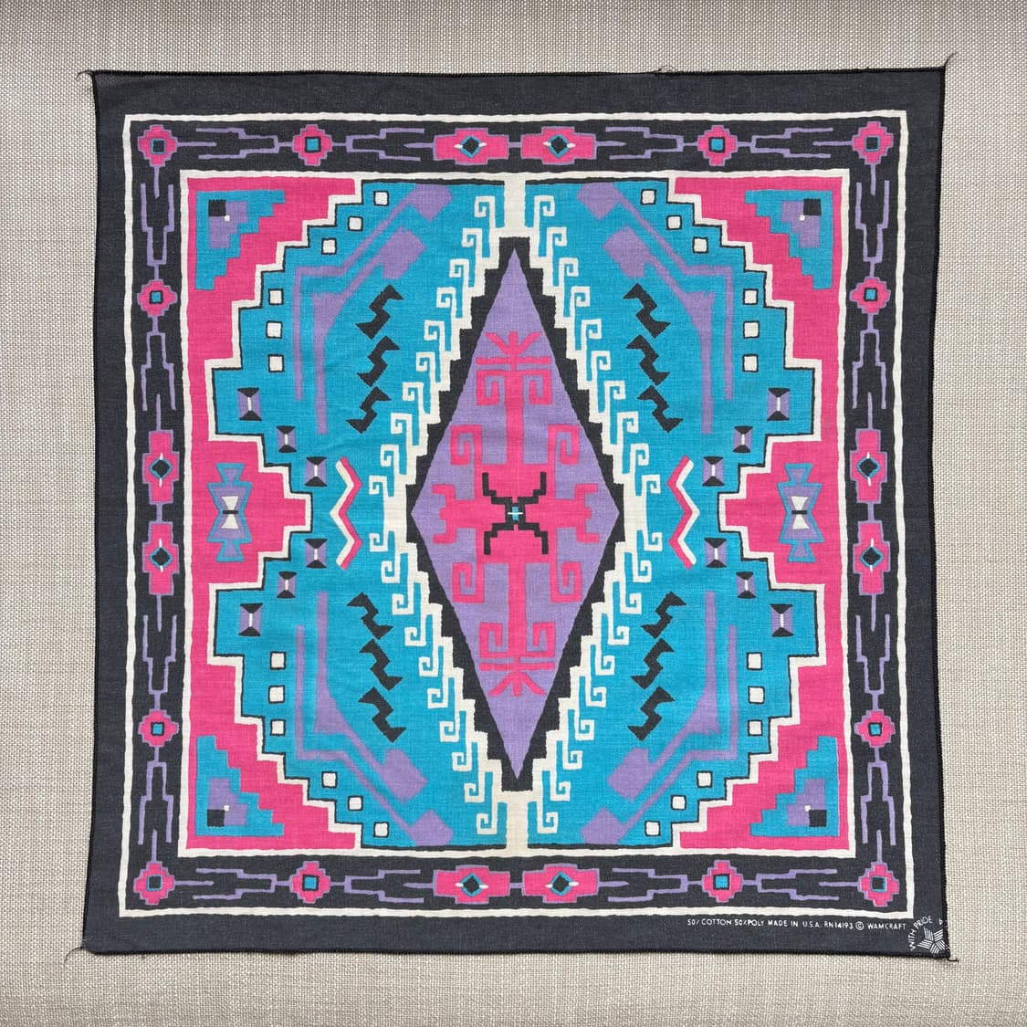 80s USA WAMCRAFT 아즈텍 나바호 반다나 (54.5 x 53) 상품이미지2