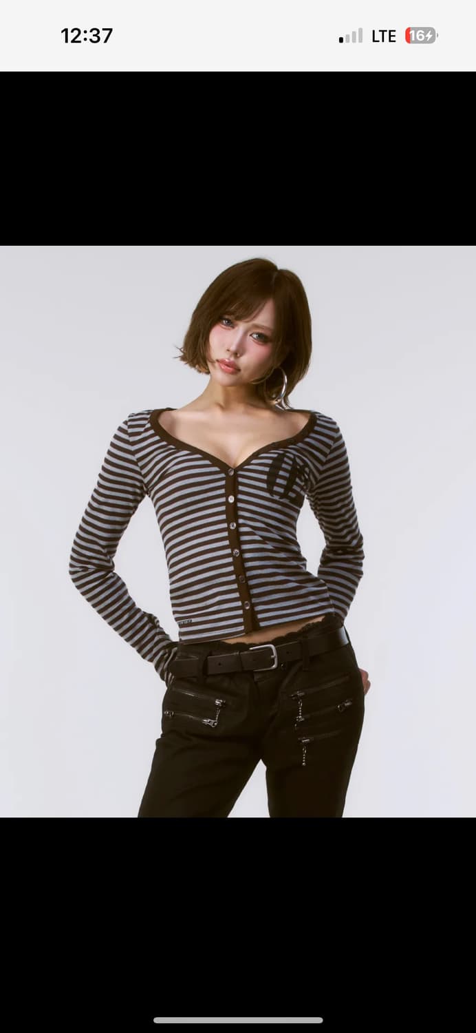 이와이이알 eyer 02 로고 버튼 롱 슬리브 스트라이프 상품이미지1